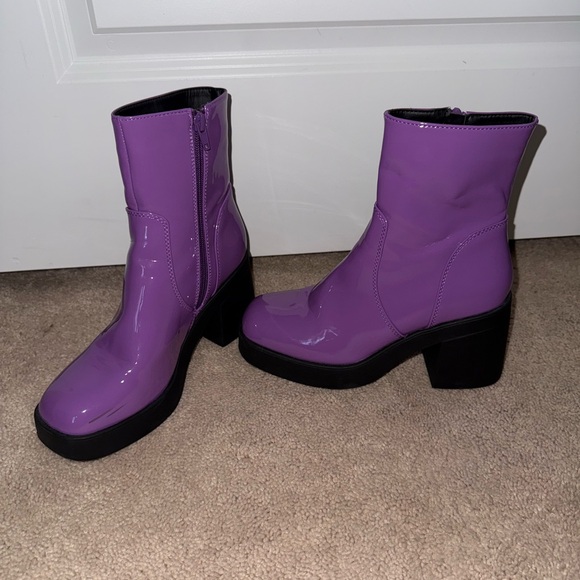 Purple Faux Leather Boots 3.5” Heel - Picture 1 of 9